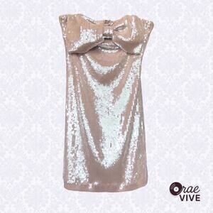 Klesis Champagne Bow Front Sequin Mini Dress - Small